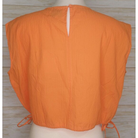 Pistola Womens Golden Orange Sleeveless Crop Top~Side Ties~Textured Fabric~Small - Picture 2 of 9